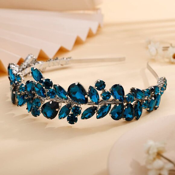 Accessories - Blue Rhinestone Crystal Headband Hair Band Handmade Full Crystal Hair Hoop Brida